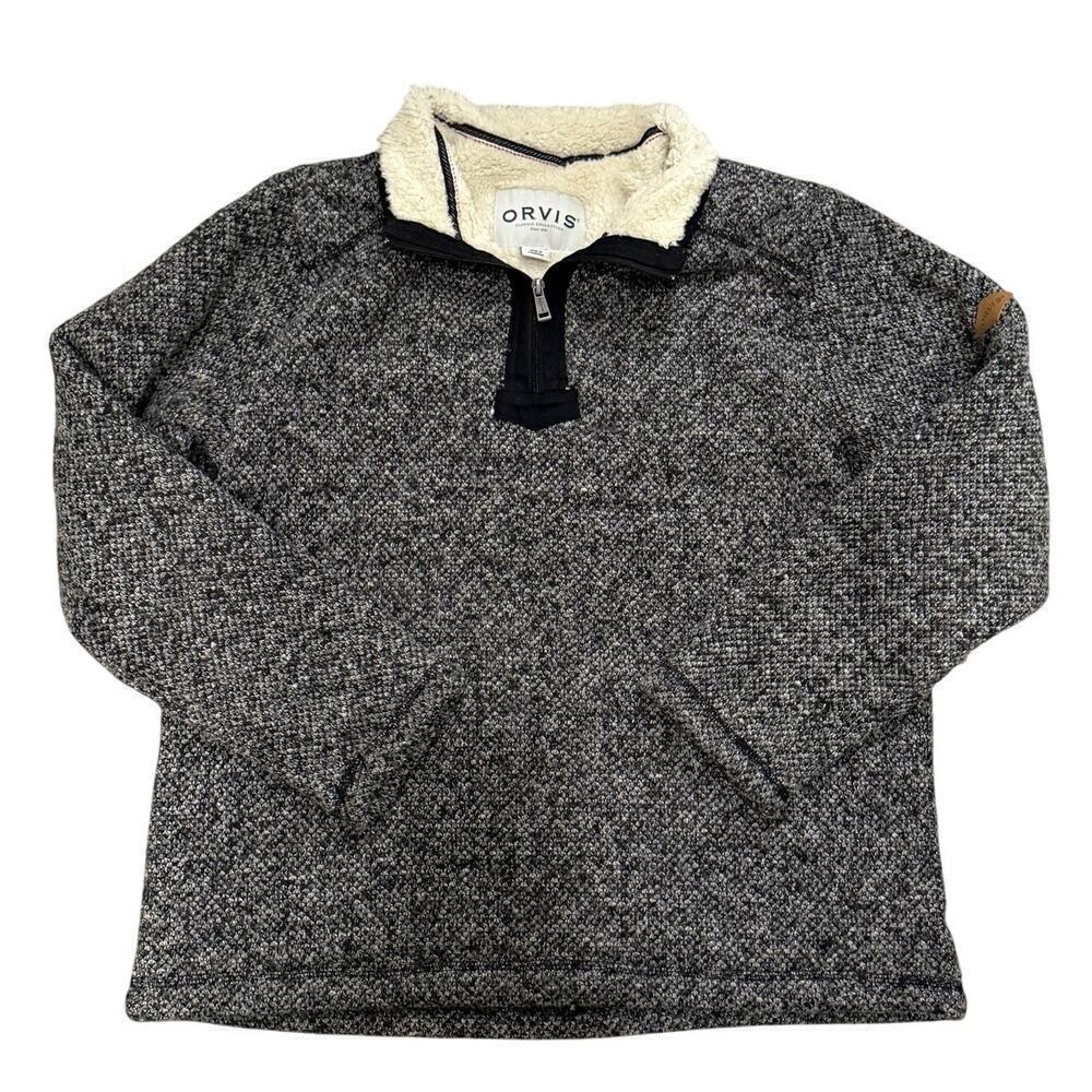 Orvis Sherpa Lined 1/4 Zip Pullover Sweater Gray Men’s Size L Workwear Warm Fall